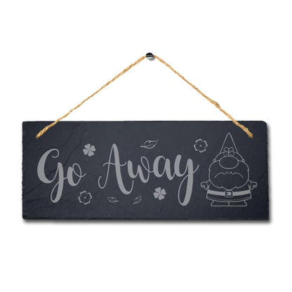 Go Away Angry Gnome Laser Engraved Hanging Slate Garden Home Decor Plaque Sign