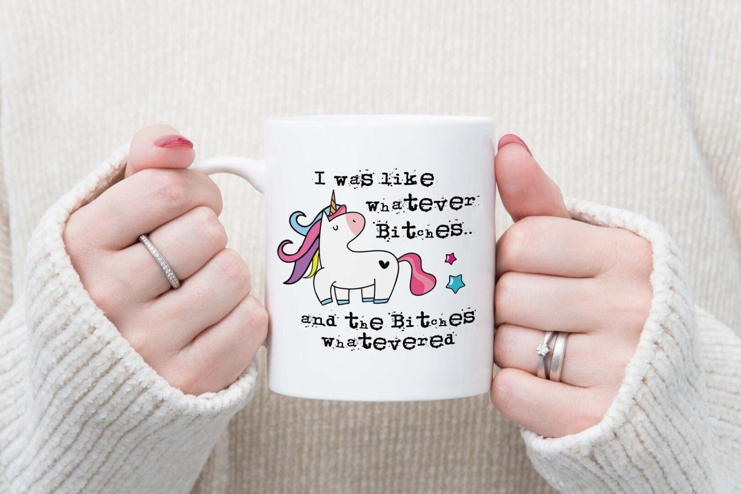 I Was Like Whatever Bitches Mug And Coaster Gift Set Funny Unicorn Coffee Cup