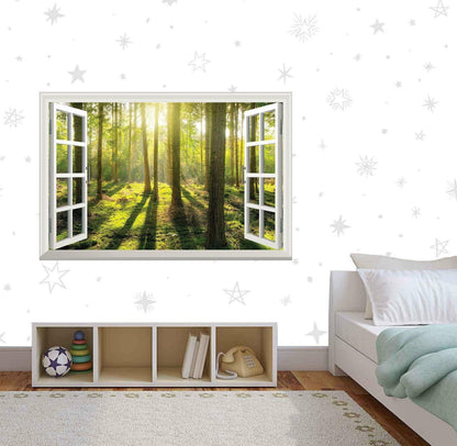 3D Forest Window View Wall Decal: Green Trees, Nature Mural