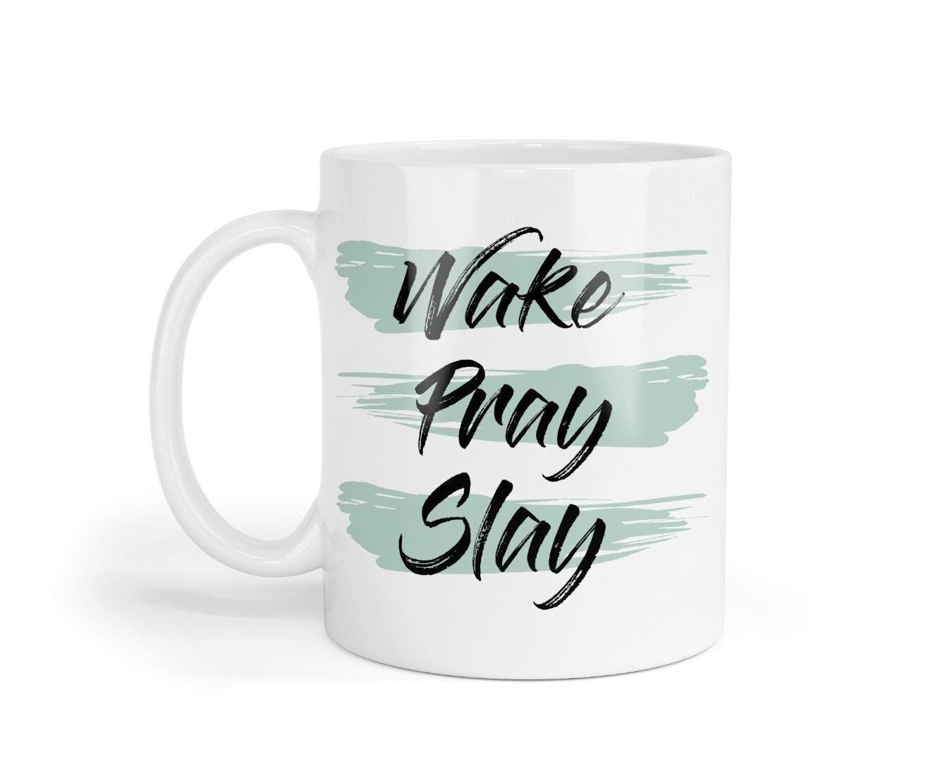 Wake Pray Slay Mug & Coaster Set Inspirational Birthday Christmas Coffee Gift