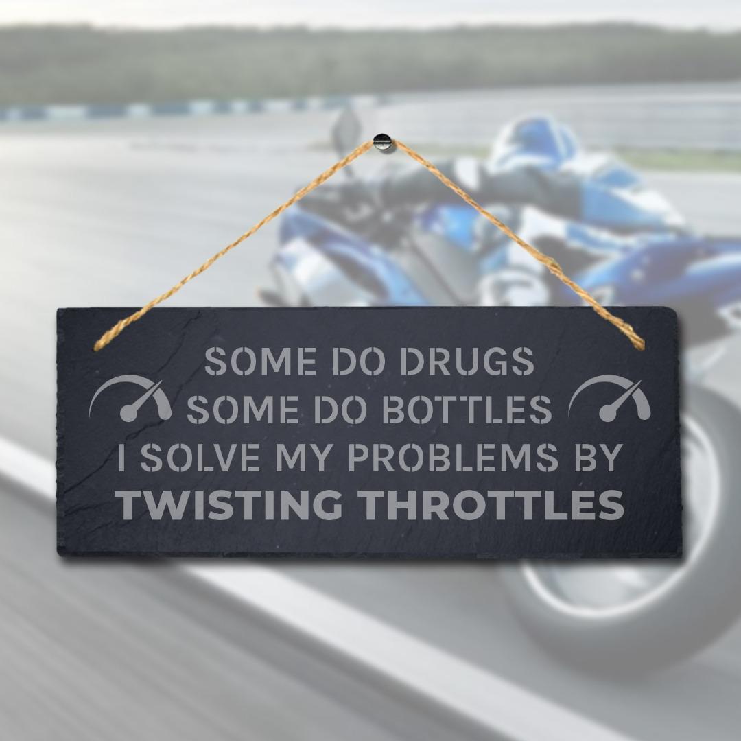 Motorbike Slate Plaque: Laser Engraved Shed Sign with Jute Rope