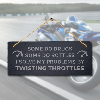 Motorbike Slate Plaque: Laser Engraved Shed Sign with Jute Rope