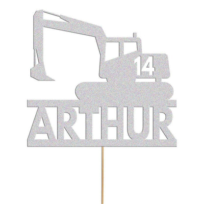 Personalised Glitter Digger Cake Topper: Construction Birthday Decor