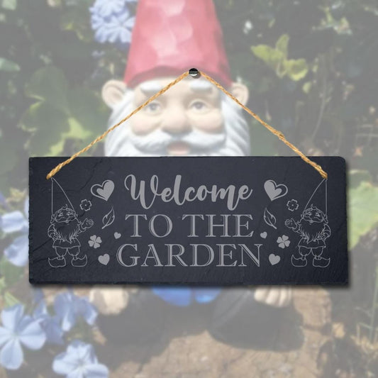 Welcome To The Garden Engraved Hanging Slate Christmas Celebration Plaque Sign