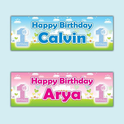 Personalised 1st Birthday Banner: Custom Name Party Decoration (Set of 2)