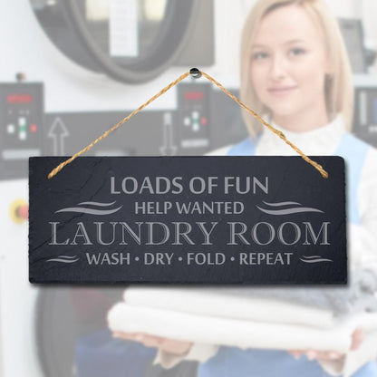 Loads Of Fun Laundry Room Laser Engraved Hanging Slate Funny Washing Plaque Sign