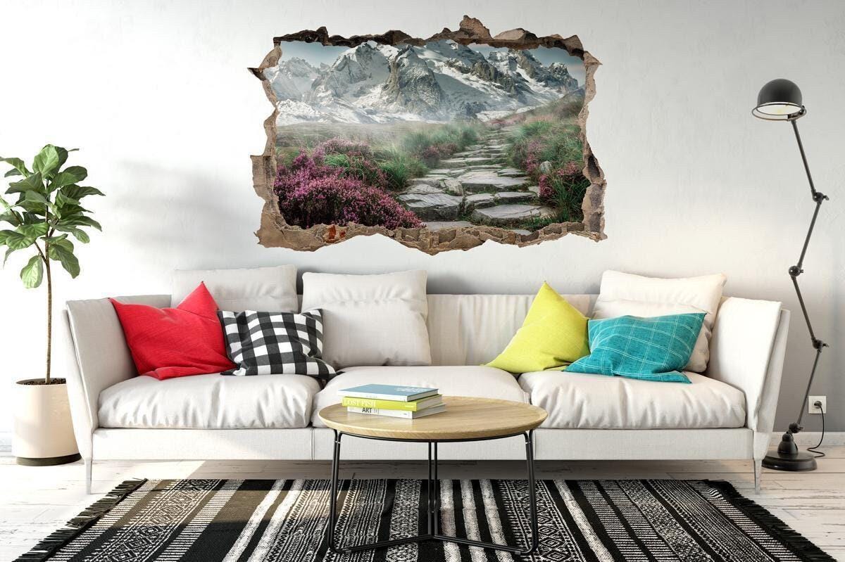 Mountain Trail 3D Window Wall Sticker: Scenic Nature View