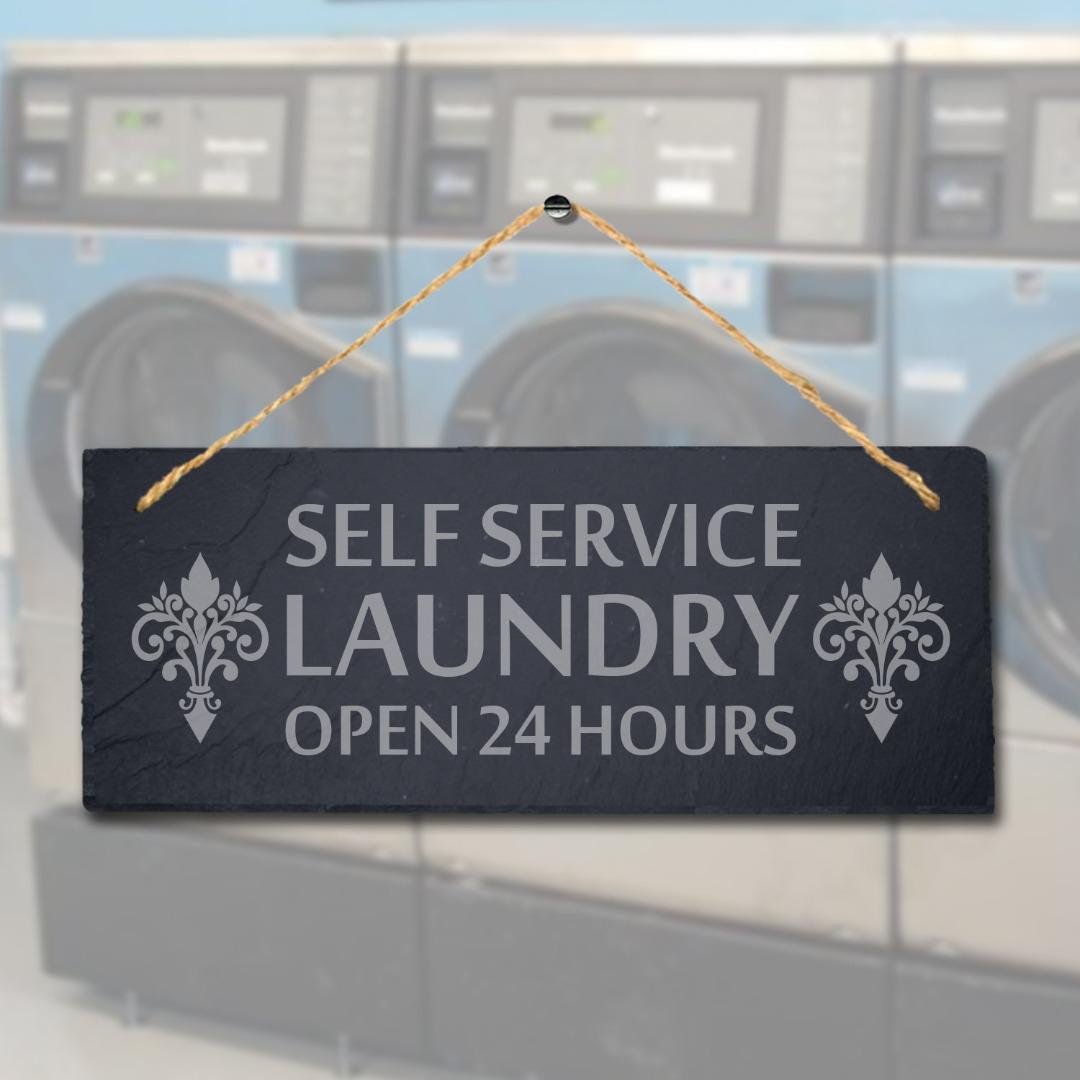 Self Service Laundry Laser Engraved Hanging Slate Washing Rustic Plaque Sign