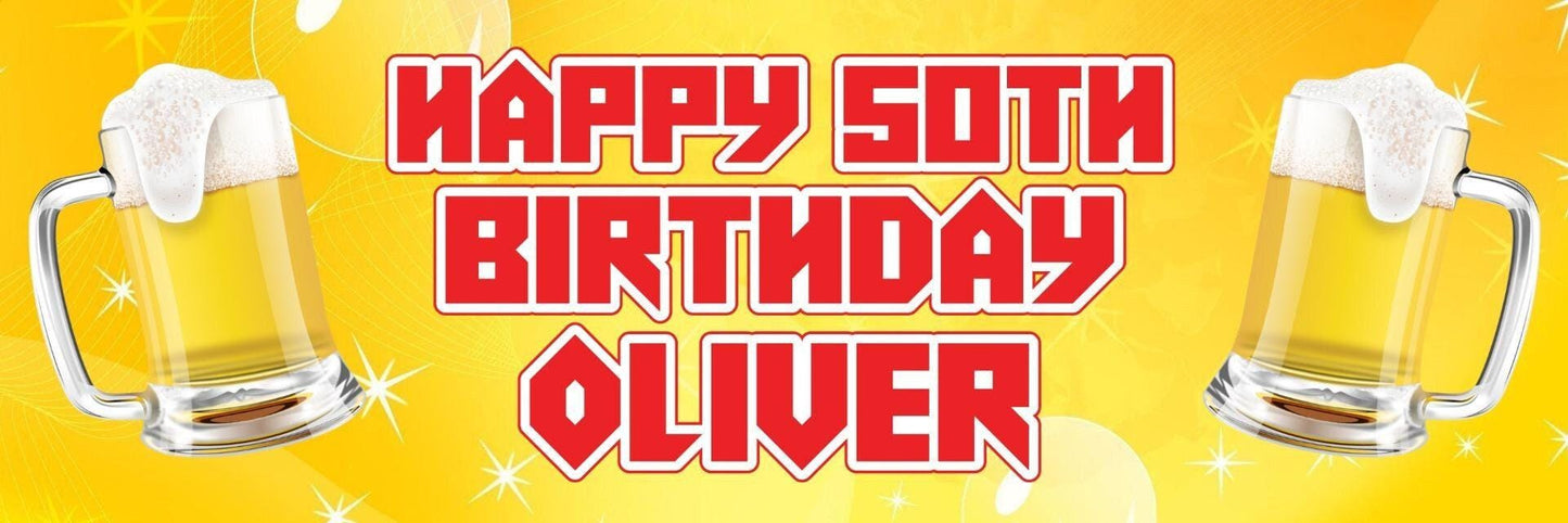 2 Personalised Beer Mugs Birthday Party Celebration Banners Decoration Posters