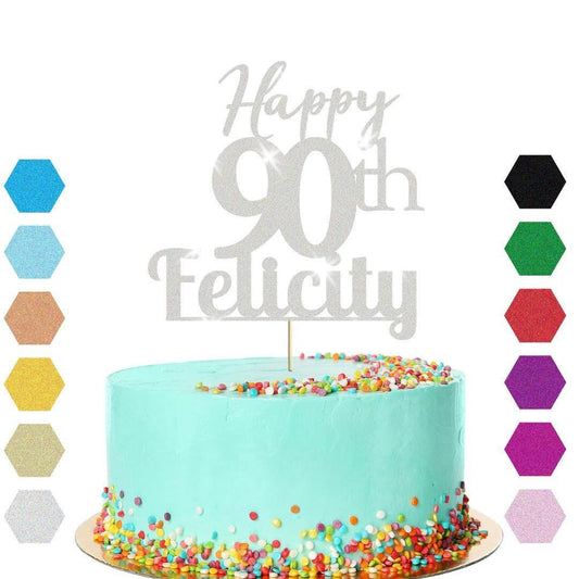 Personalised Name 90th Birthday Glitter Cake Topper Party Cake Decoration Gift