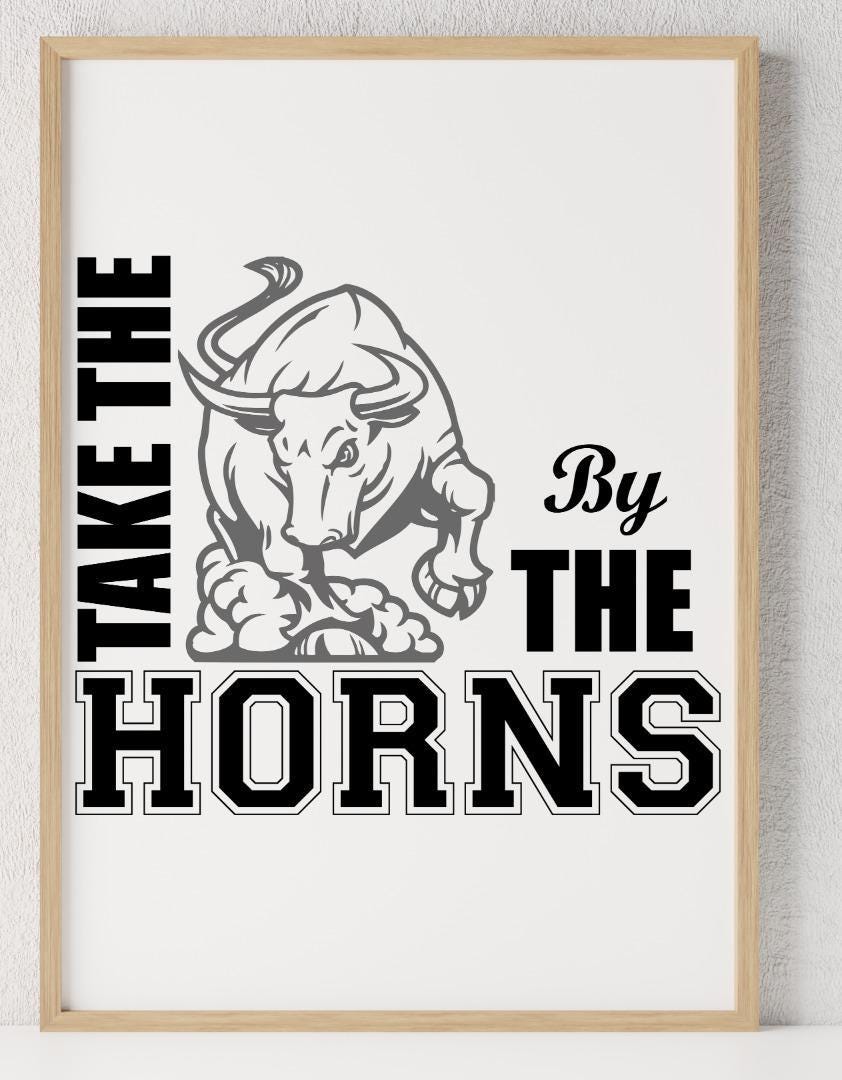 Take The Bull By Horns Inspirational Positive Thought Quote Poster Print Wall