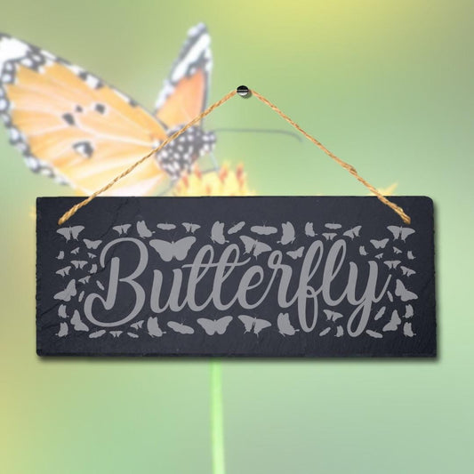 Butterfly Laser Engraved Hanging Slate Garden Home Decor Plaque Sign
