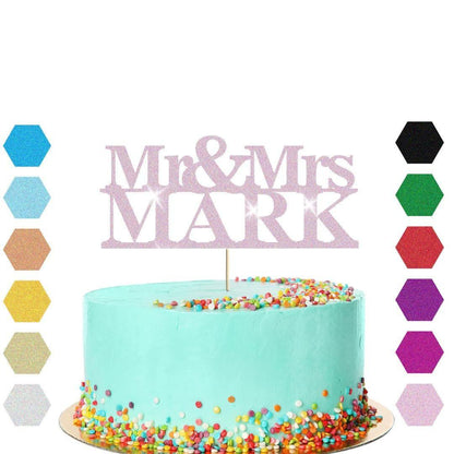 Personalised Glitter Cake Topper: Mr & Mrs, Anniversary, Wedding