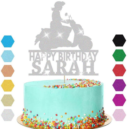 Scooter Bike Travel Cake Topper Personalised Girls Birthday Decoration Any Name