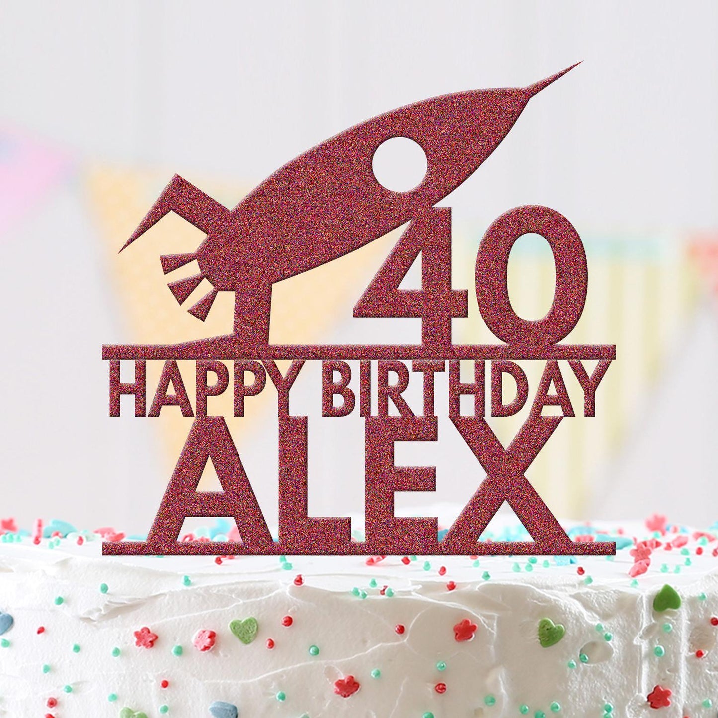 Personalised Acrylic Space Rocket Boys Birthday Cake Topper Decoration Gift