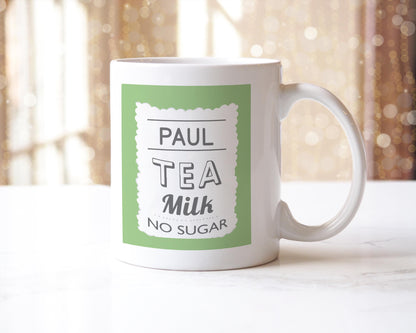 Personalised "Tea With Milk" Mug: Green Design, Custom Name Gift