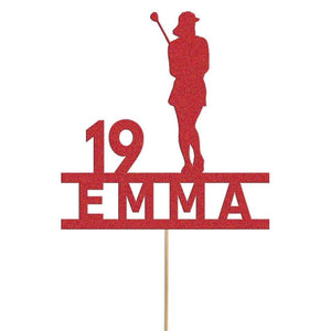 Custom Glitter Woman Golfer Cake Topper: Personalised Name & Age