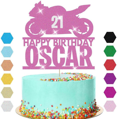 Motorbike Racing Cake Topper Personalised Boys Birthday Decoration Any Name Age