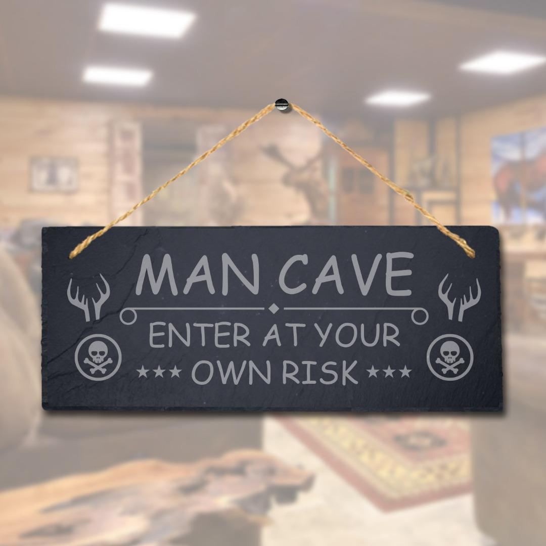 Enter At Your Own Risk Laser Engraved Hanging Slate Man Cave  Bar Plaque Sign