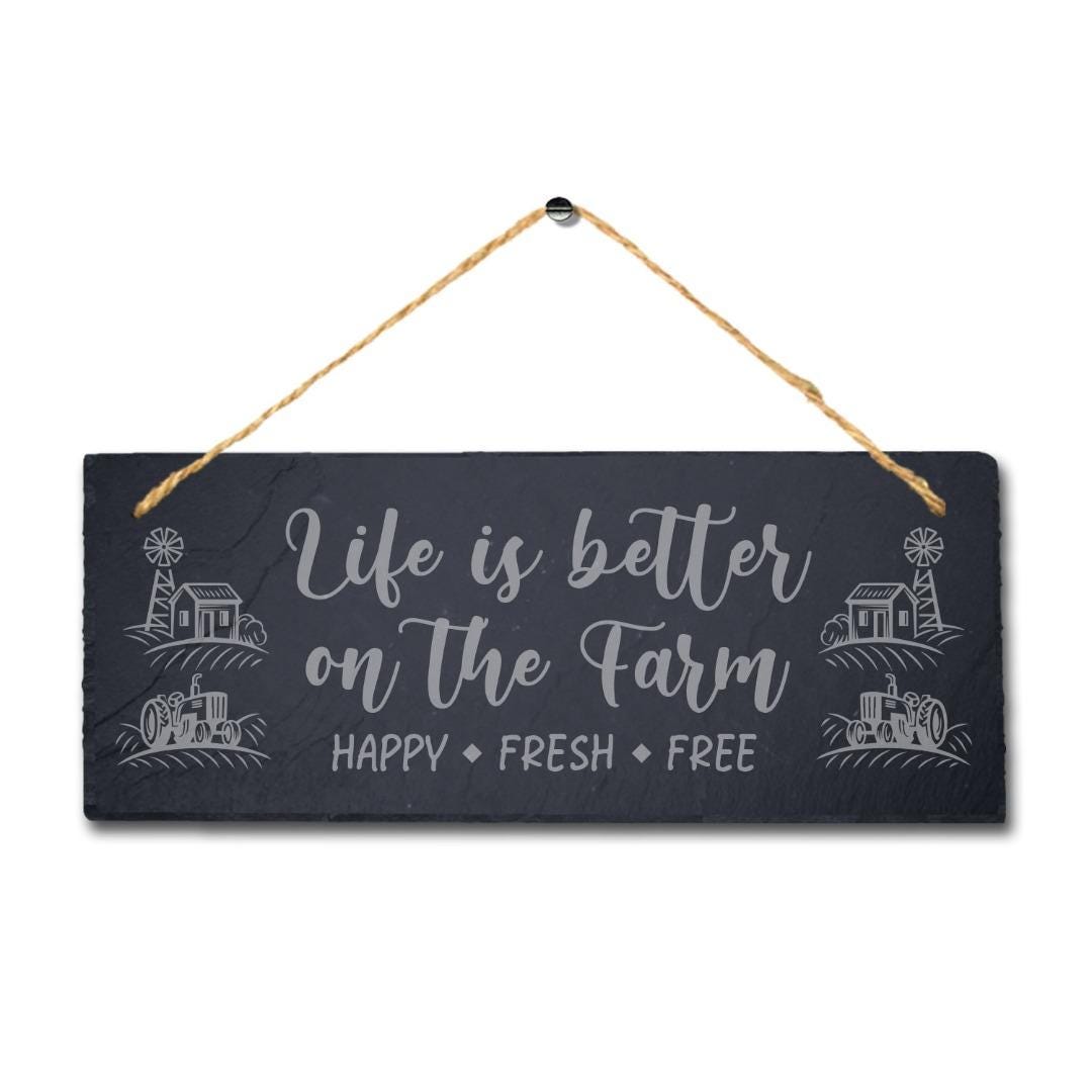 Life Is Better Happy Fresh Free Engraved Hanging Slate Farmhouse Plaque Sign