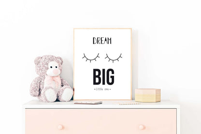 Dream Big Eye Lashes Kids Boho Hand Painted Effect Nursery Wall Art Print Poster
