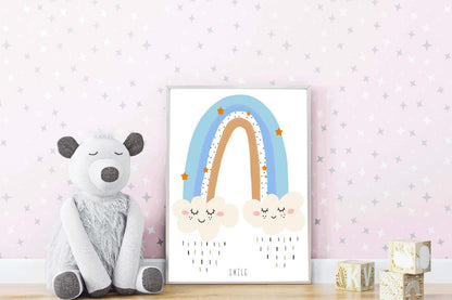Smile Boy Boho Watercolour Hand Painted Effect Rainbow Nursery Wall Art Poster