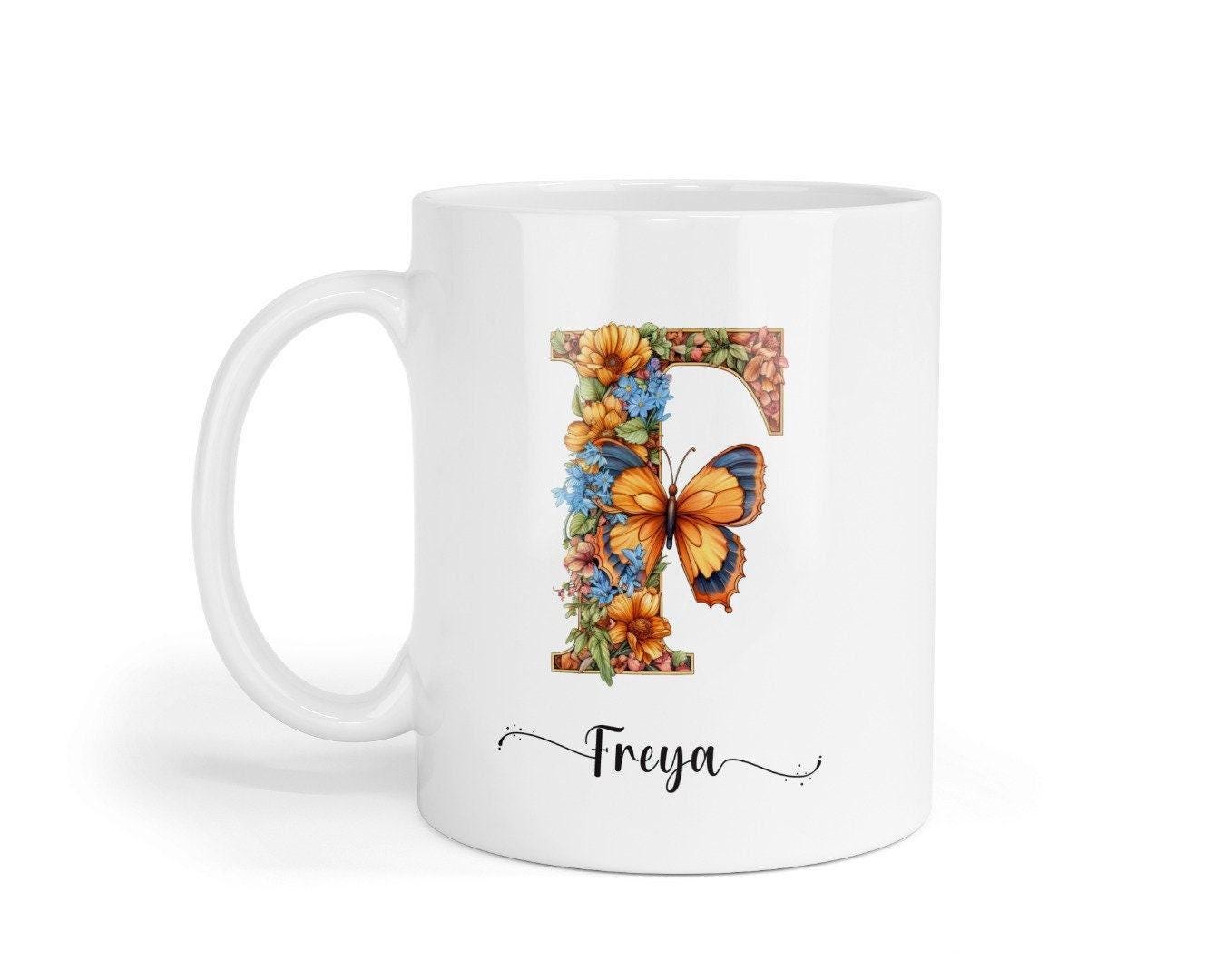 Personalised Floral Initial Mug & Coaster Set: Monogram Tea Cup Gift