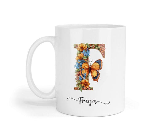Personalised Floral Initial Mug & Coaster Set: Monogram Tea Cup Gift