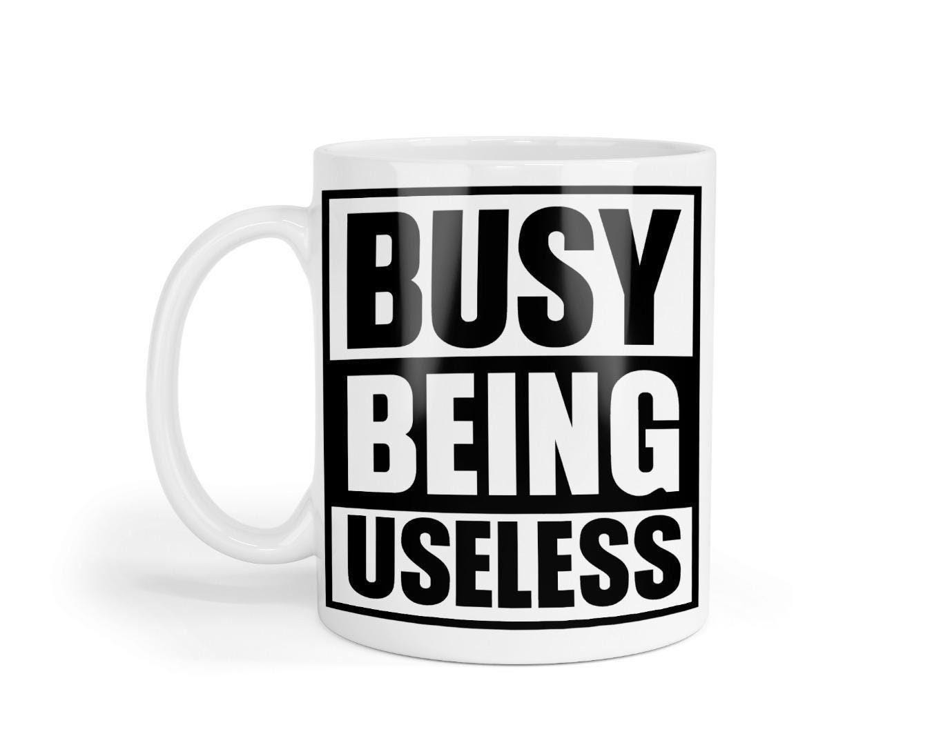 Busy Being Useless Mug & Coaster Set Funny Employees Workers Employers Tea Gift