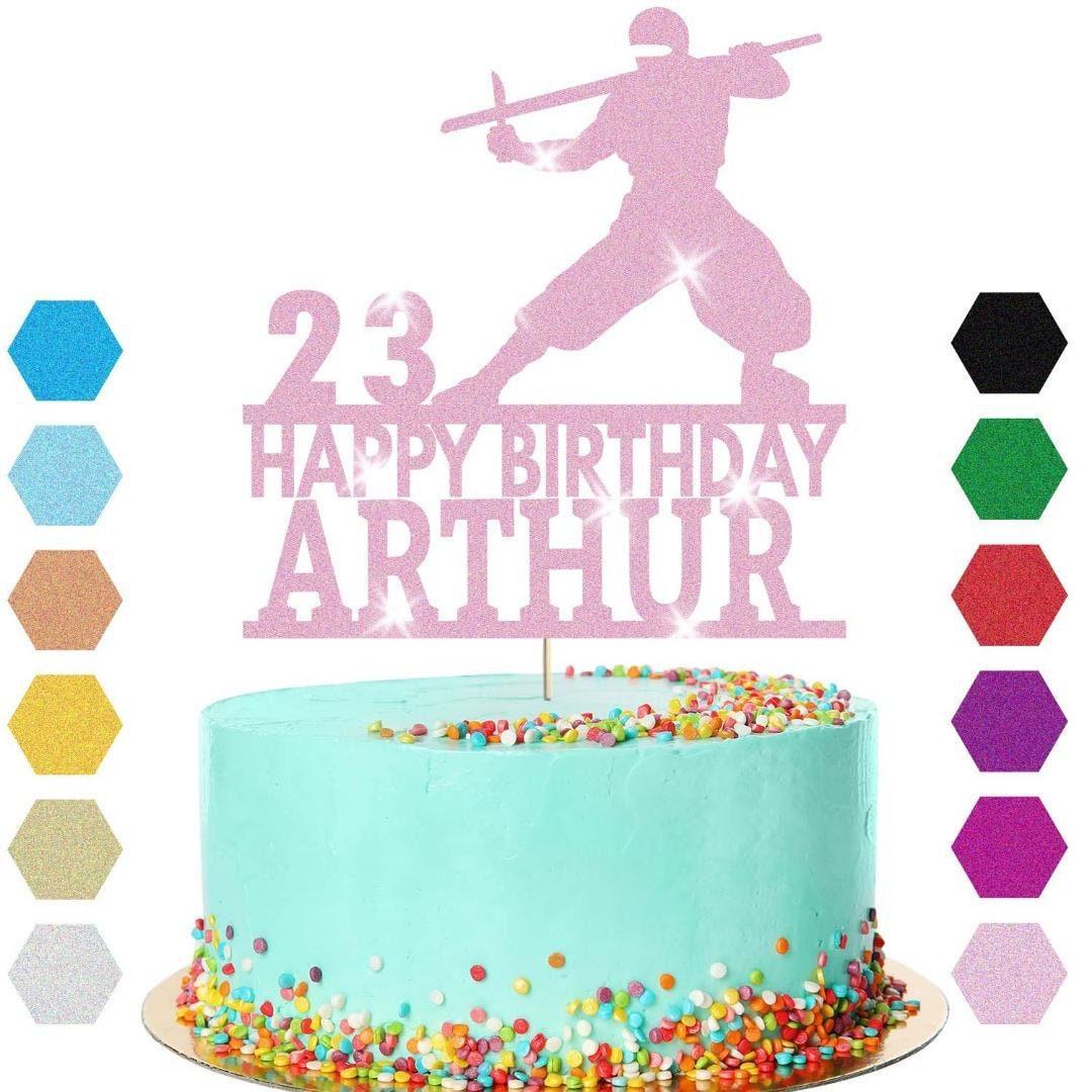 Warrior Fighter Cake Topper Personalised Boys Birthday Decoration Any Name & Age