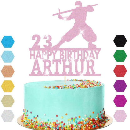 Warrior Fighter Cake Topper Personalised Boys Birthday Decoration Any Name & Age