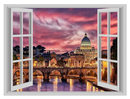St Peters Basilica Wall Decal: 3D Rome Window View Vinyl Mural
