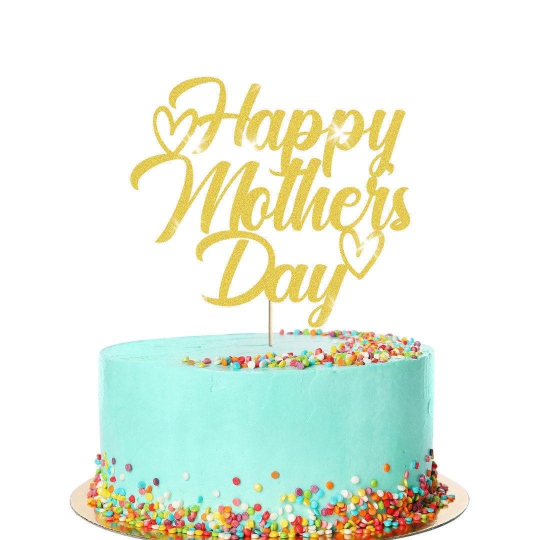 Happy Mothers Day Glitter Cake Topper Hearts Design Birthday Decoration