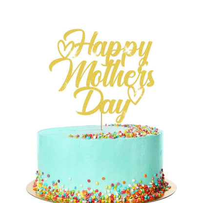 Happy Mothers Day Glitter Cake Topper Hearts Design Birthday Decoration