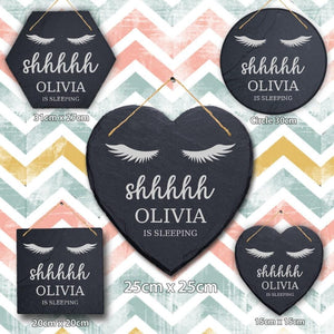 Personalised Baby Sleeping Slate Sign - Shhh New Baby Girl Gift
