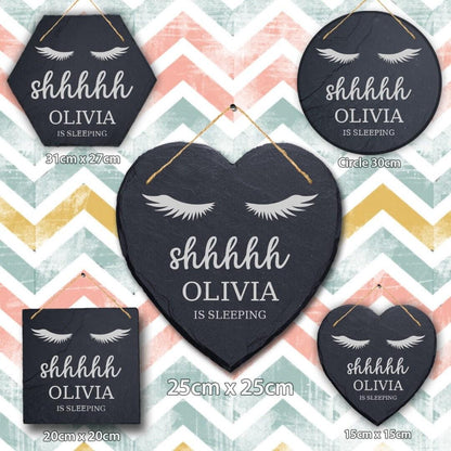 Personalised Baby Sleeping Slate Sign - Shhh New Baby Girl Gift