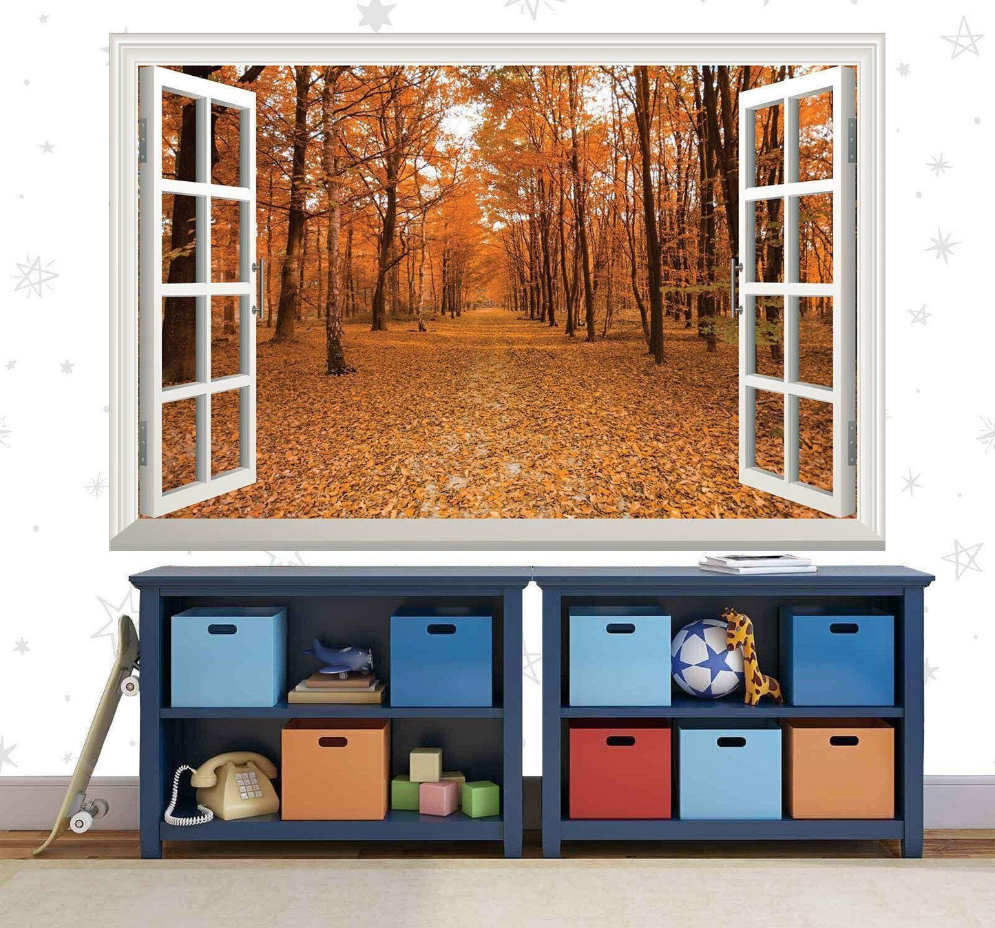 Autumn Wall Sticker Trees Orange Forest 3d Window View Wall Decal Office Vinyl Mural