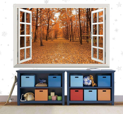 Autumn Wall Sticker Trees Orange Forest 3d Window View Wall Decal Office Vinyl Mural