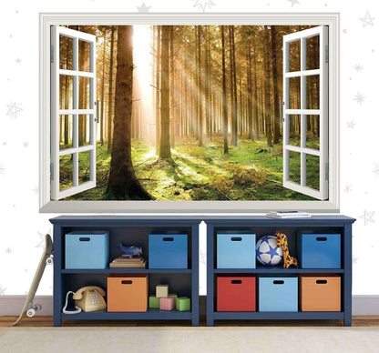 Forest Wall Sticker Dawn Woodland 3d Window View Effect Wall Decal Office Vinyl