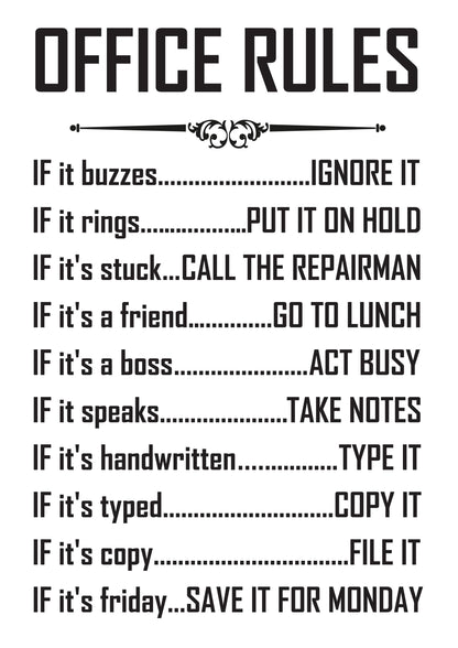 Office Rules Wall Art Poster Colleagues Motivational Funny Quote Print Decor
