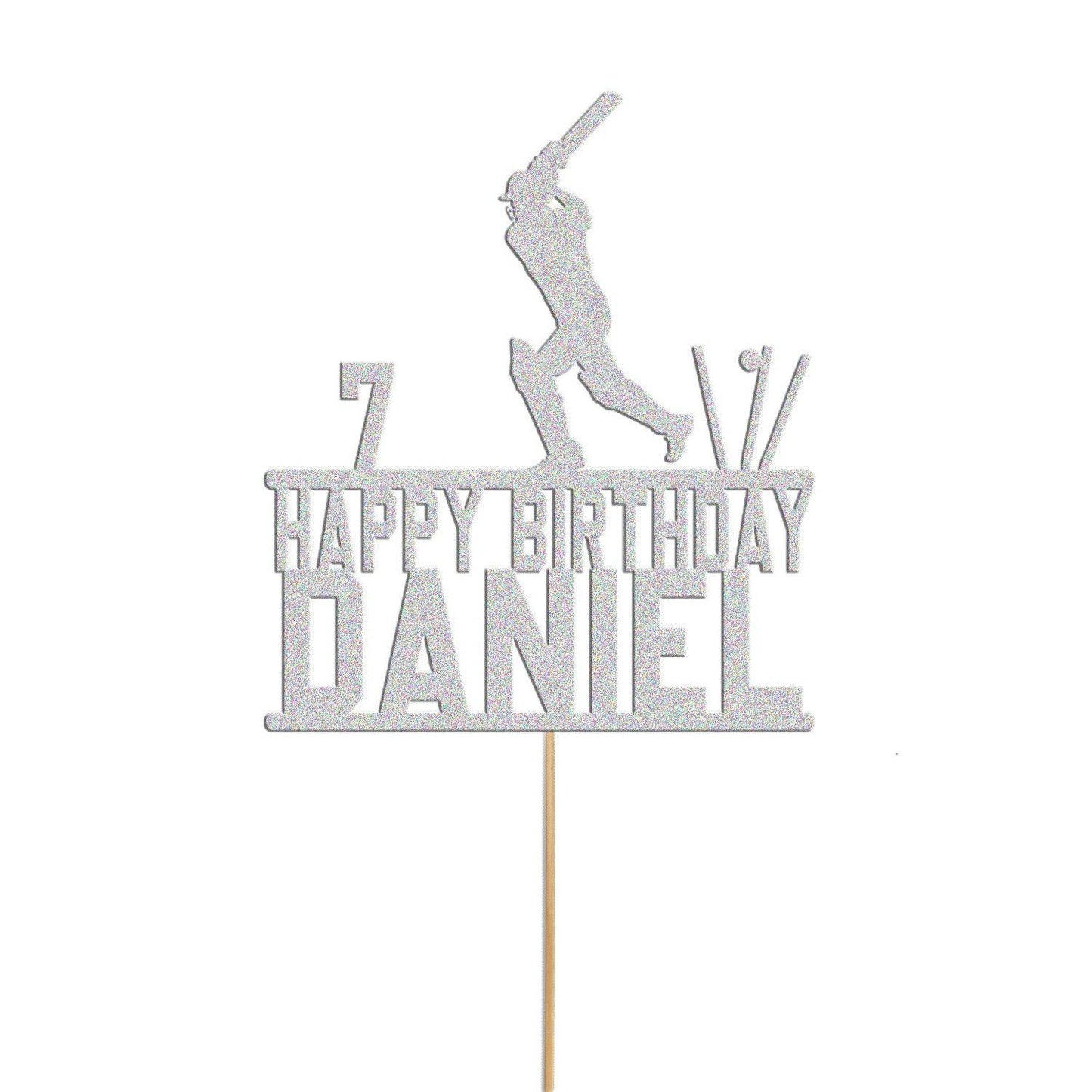 Personalised Glitter Cricket Cake Topper: Birthday Party Decor