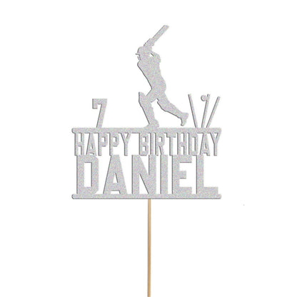 Personalised Glitter Cricket Cake Topper: Birthday Party Decor