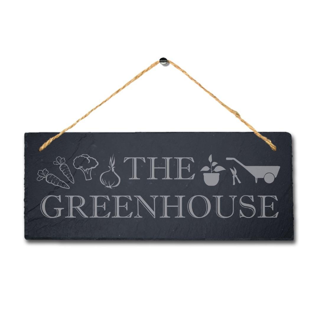 The Greenhouse Laser Engraved Hanging Slate Shed Garden Decor Plaque Sign