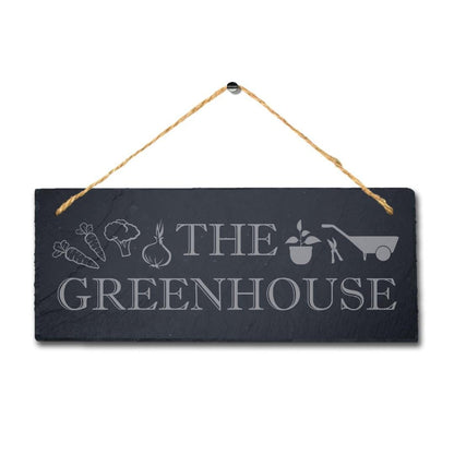 The Greenhouse Laser Engraved Hanging Slate Shed Garden Decor Plaque Sign