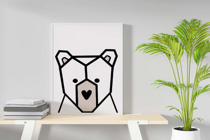 3d Cute Bear Heart Scandinavian Animal Nursery Wall Decor Art Poster Print