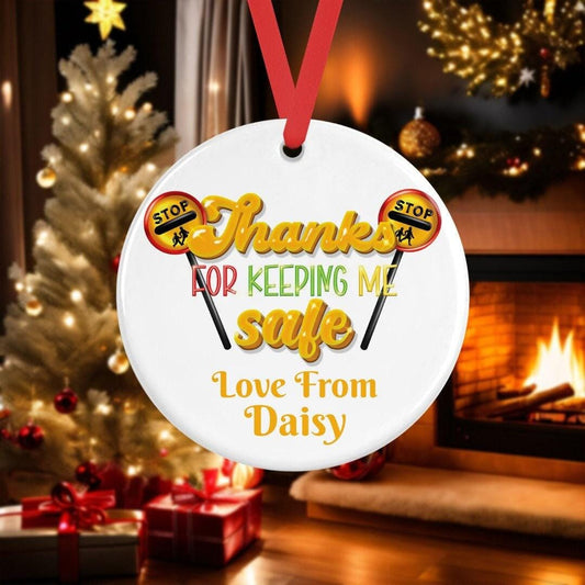 Personalised Lollypop Lady Christmas Ceramic Bauble Gift  Thanks Keeping Me Safe Tree Hanging Decoration