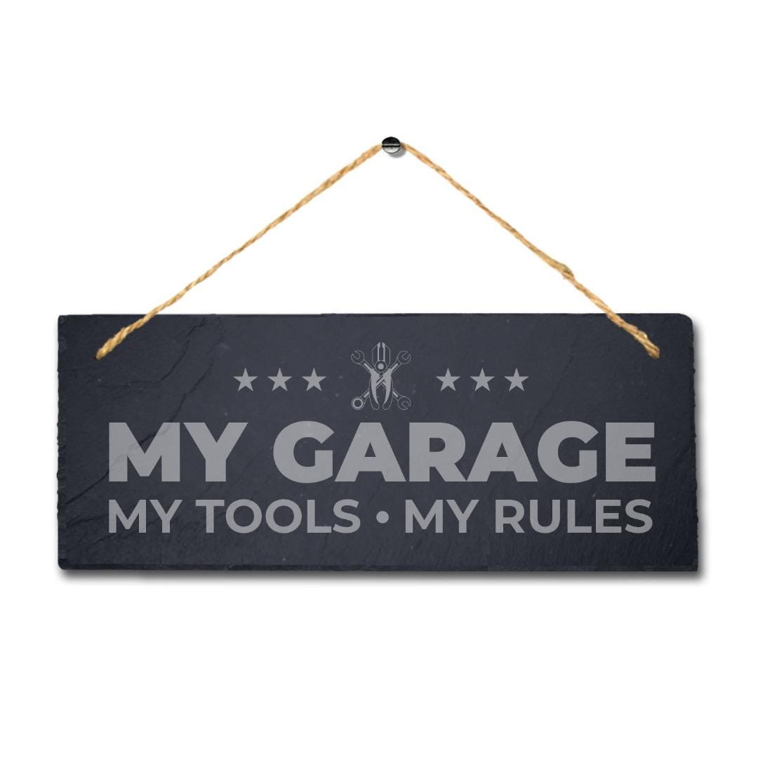 Laser Engraved Slate Garage Sign: Workshop Shed Plaque