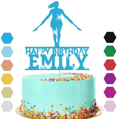 Warrior Double Swords Cake Topper Personalised Girls Birthday Cake Decoration Any Name & Age