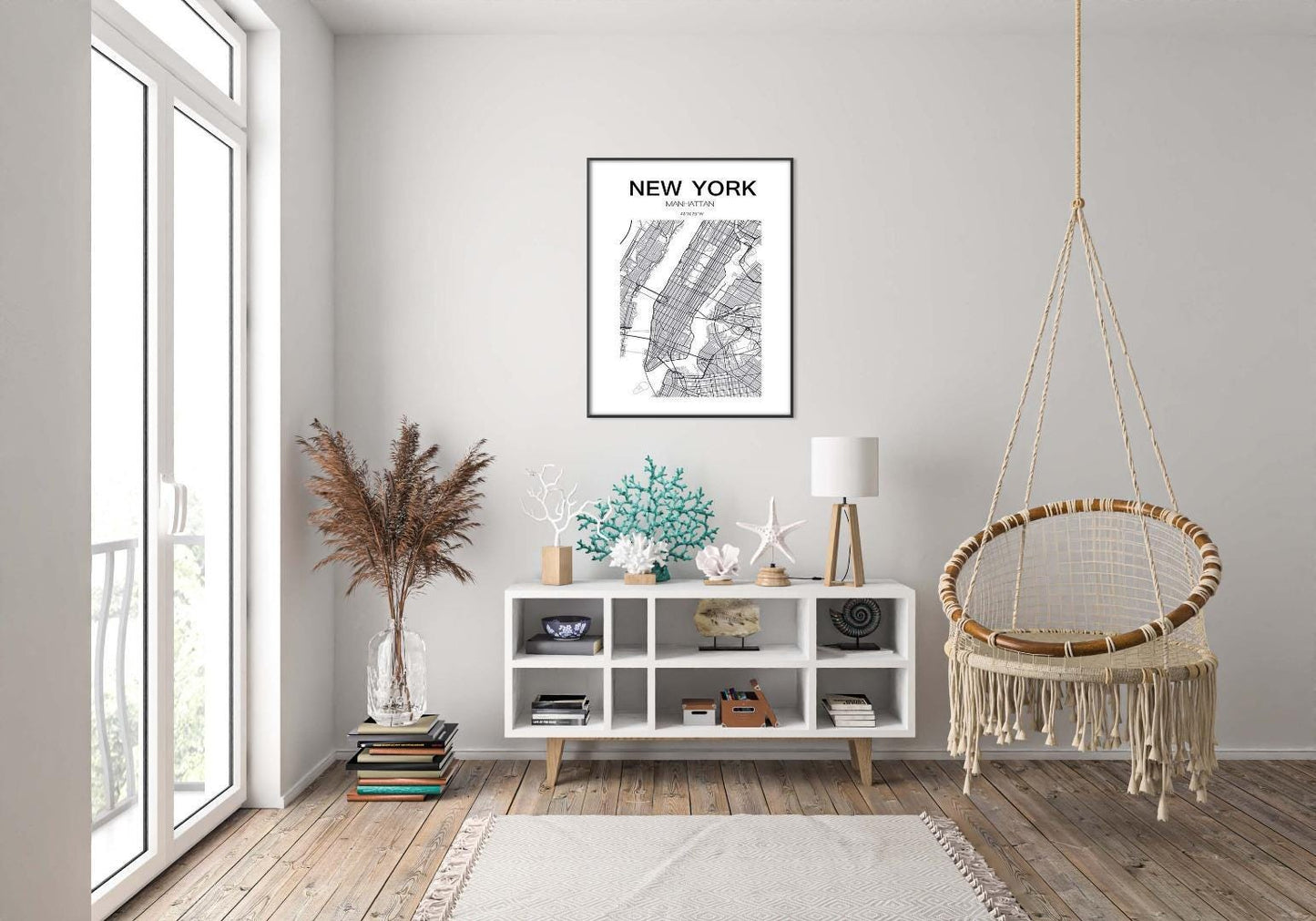 New York Map Manhattan Bedroom World Wall Art Home Room Decor Print Poster