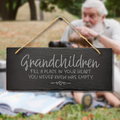 Grandchildren Fill Place In Your Heart Hanging Slate Plaque Grandparents Grandmother Gift Sign